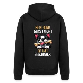 Mein Hund Beisst Nicht Boston Terrier Boston Bosti - Unisex Premium Bio Zip Hoodie - Schwarz - Hinten - Nico (187cm)
