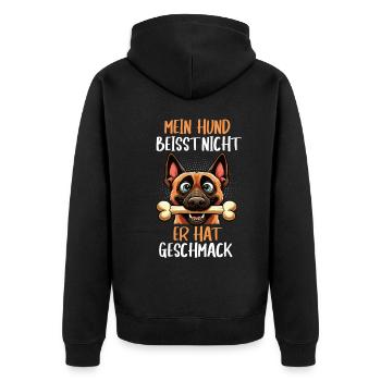 Mein Hund Beisst Nicht Malinois Schäferhund - Unisex Premium Bio Zip Hoodie - Schwarz - Hinten - Nico (187cm)