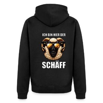 Ich Bin Hier Der Schäff Walliser Schaf Schafe Mäh - Unisex Premium Bio Zip Hoodie - Schwarz - Hinten - Nico (187cm)