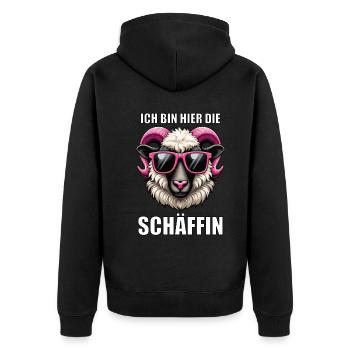 Ich Bin Hier Die Schäffin Walliser Schaf Schaf Mäh - Unisex Premium Bio Zip Hoodie - Schwarz - Hinten - Nico (187cm)