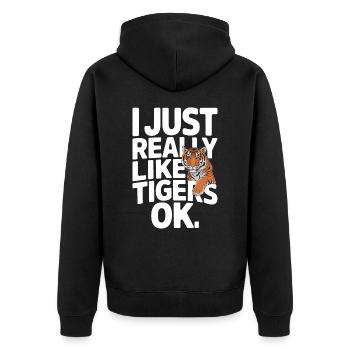 Tiger Tier Zoo Wildtier - Unisex Premium Bio Zip Hoodie - Schwarz - Hinten - Nico (187cm)