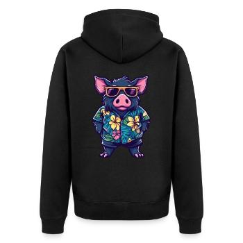 Schwein Sommer Wildschwein - Unisex Premium Bio Zip Hoodie - Schwarz - Hinten - Nico (187cm)