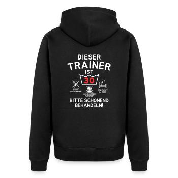 This trainer is 30. - Unisex Premium Organic Zip Hoodie - black - Back - Nico (187cm)