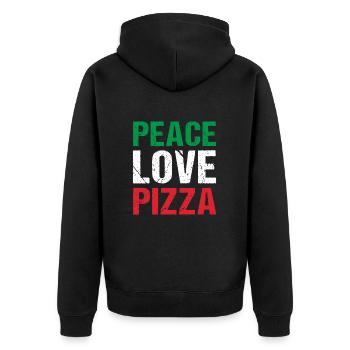 Pizza Italien Peace Love Pizza - Unisex Premium Bio Zip Hoodie - Schwarz - Hinten - Nico (187cm)