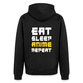 Eat Sleep Anime Repeat - Unisex Premium Bio Zip Hoodie - Schwarz - Hinten - Nico (187cm)