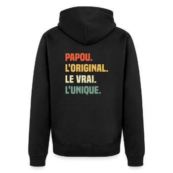 Papou L'original Le Vrai L'unique Cadeau Vintage - Veste à capuche bio Premium Unisexe - noir - Dos - Nico (187cm)
