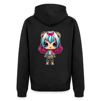 Niedliches Anime Manga Girl - Unisex Premium Bio Zip Hoodie - Schwarz - Hinten - Nico (187cm)