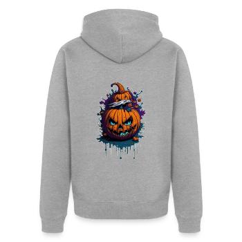 Halloween Kürbis - Unisex Premium Bio Zip Hoodie - Grau meliert - Hinten - Nico (187cm)