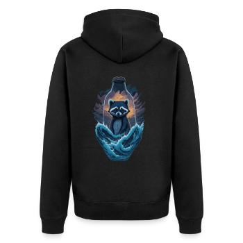 Waschbär Flasche - Unisex Premium Bio Zip Hoodie - Schwarz - Hinten - Nico (187cm)