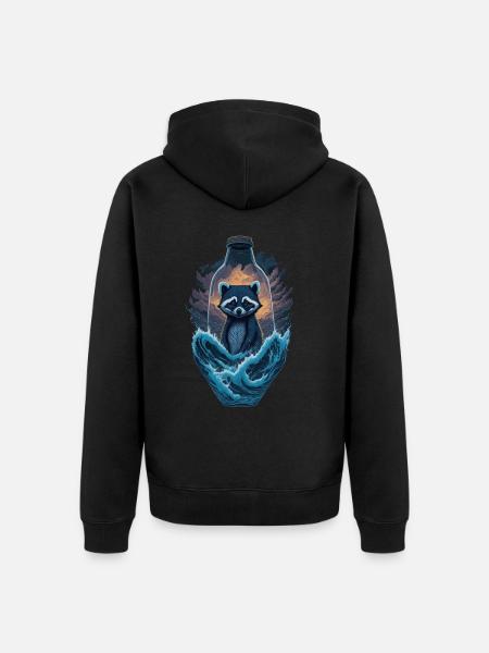 Waschbär Flasche - Unisex Premium Bio Zip Hoodie - Schwarz