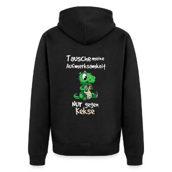 Small Crocodile Saying Design - Unisex Premium Organic Zip Hoodie - black - Back - Nico (187cm)