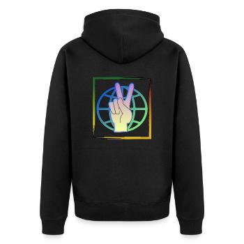 Welt Frieden - Unisex Premium Bio Zip Hoodie - Schwarz - Hinten - Nico (187cm)