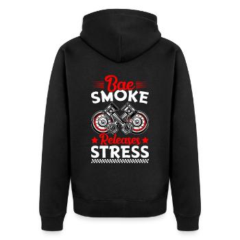 La fumée de Bae soulage le stress - Voiture de course - Veste à capuche bio Premium Unisexe - noir - Dos - Nico (187cm)