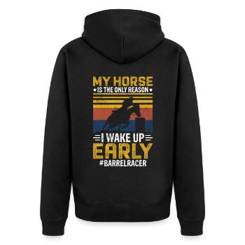 Mein Pferd ist der einzige Grund, warum ich - Unisex Premium Bio Zip Hoodie - Schwarz - Hinten - Nico (187cm)