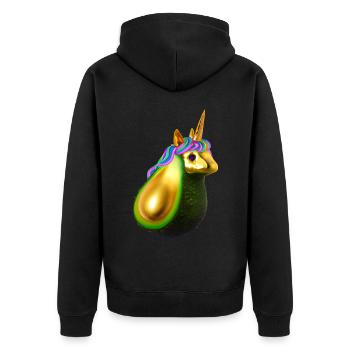 Glückliche Einhorn Avocado - Unisex Premium Bio Zip Hoodie - Schwarz - Hinten - Nico (187cm)
