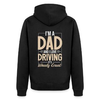 Ich liebe es, Papa Witz Humor zu fahren - Unisex Premium Bio Zip Hoodie - Schwarz - Hinten - Nico (187cm)