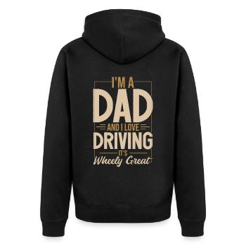 Ich bin Vater und ich liebe Autofahren | Wortspiel Lover Dad Witz - Unisex Premium Bio Zip Hoodie - Schwarz - Hinten - Nico (187cm)