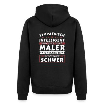Sympathisch und intelligent - Maler Edition - Unisex Premium Bio Zip Hoodie - Schwarz - Hinten - Nico (187cm)
