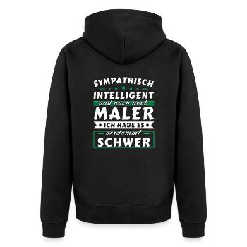 Sympathisch und intelligent - Maler Edition - Unisex Premium Bio Zip Hoodie - Schwarz - Hinten - Nico (187cm)