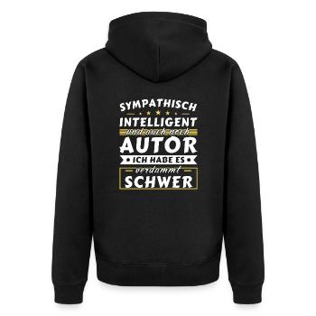Sympathisch und intelligent - Autor Edition - Unisex Premium Bio Zip Hoodie - Schwarz - Hinten - Nico (187cm)