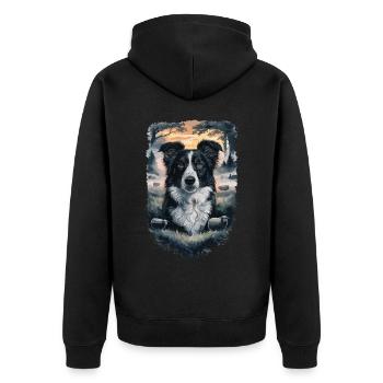 Schöner Border Collie Hund Design - Unisex Premium Bio Zip Hoodie - Schwarz - Hinten - Nico (187cm)