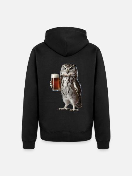 Eule Bier - Unisex Premium Bio Zip Hoodie - Schwarz