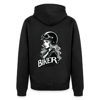 Motorradfahrerin Motorrad Frau - Unisex Premium Bio Zip Hoodie - Schwarz - Hinten - Nico (187cm)