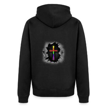 Kreuz Kreuze Kruzifix LGBT Gay Pride Regenbogen - Unisex Premium Bio Zip Hoodie - Schwarz - Hinten - Nico (187cm)
