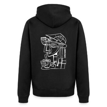 Espressionist - Espresso - Kaffee trinken - Unisex Premium Bio Zip Hoodie - Schwarz - Hinten - Nico (187cm)