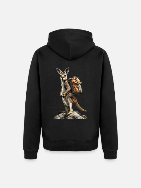 Känguru - Unisex Premium Bio Zip Hoodie - Schwarz