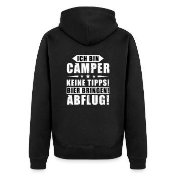 Ich bin Camper - Keine Tipps! Bier bringen! - Unisex Premium Bio Zip Hoodie - Schwarz - Hinten - Nico (187cm)