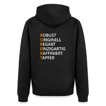 Robert Name Geschenk - Unisex Premium Bio Zip Hoodie - Schwarz - Hinten - Nico (187cm)