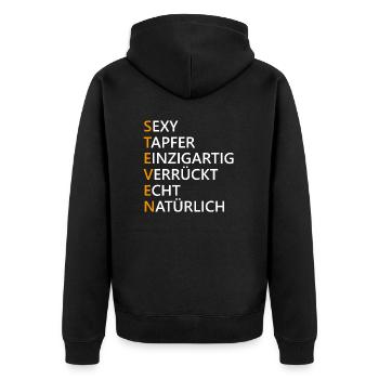 Steven Name Geschenk - Unisex Premium Bio Zip Hoodie - Schwarz - Hinten - Nico (187cm)
