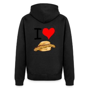Lecker Bratwurstbrötchen - I Love Bratwurst - Unisex Premium Bio Zip Hoodie - Schwarz - Hinten - Nico (187cm)