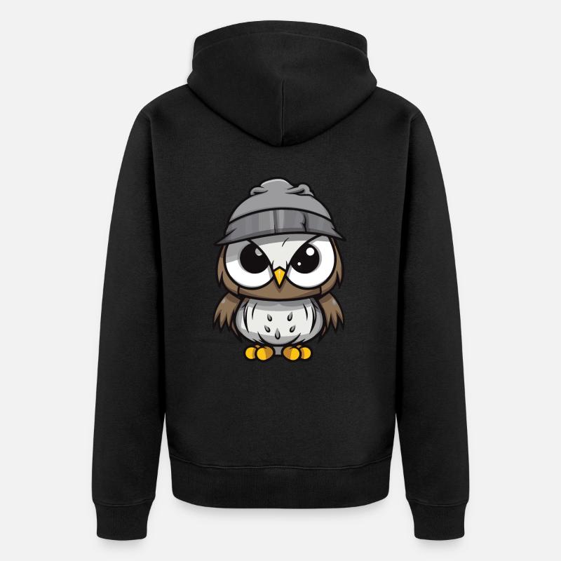 Eule Winter Comic - Unisex Premium Bio Zip Hoodie - Schwarz