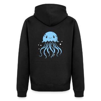 Float on, Qualle mit Tentakeln, Meeresbewohner - Unisex Premium Bio Zip Hoodie - Schwarz - Hinten - Nico (187cm)