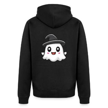 Geist Halloween Comic - Unisex Premium Bio Zip Hoodie - Schwarz - Hinten - Nico (187cm)