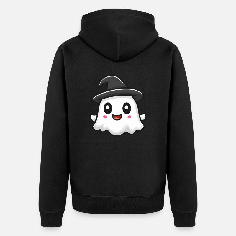 Ghost Halloween Comic - Unisex Premium Organic Zip Hoodie - black