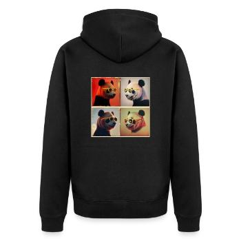 "Story of the Yellow Panda." - Unisex Premium Bio Zip Hoodie - Schwarz - Hinten - Nico (187cm)