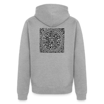 Zentangle Maya Kalender - Unisex Premium Bio Zip Hoodie - Grau meliert - Hinten - Nico (187cm)