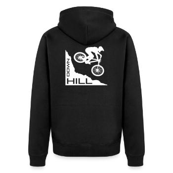 Downhill Mountainbiker, bike, Fahrrad, Radsport - Unisex Premium Bio Zip Hoodie - Schwarz - Hinten - Nico (187cm)