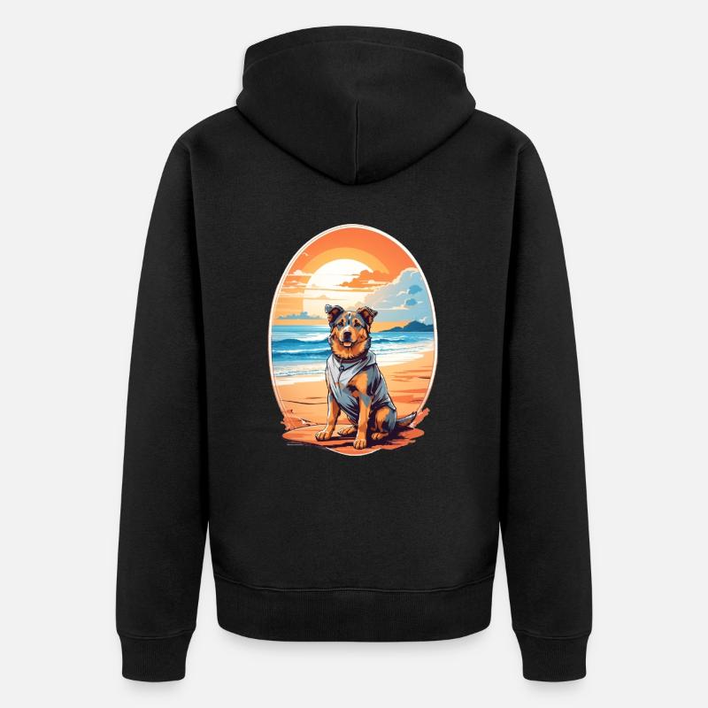 Chien sur la plage - Veste à capuche bio Premium Unisexe - noir