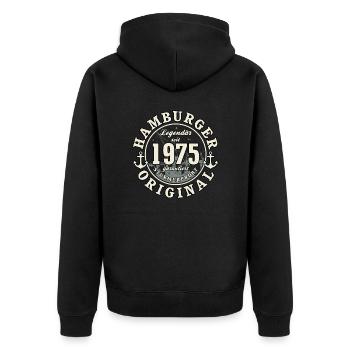 50. Geburtstag 2025 Hamburger Original Geschenk - Unisex Premium Bio Zip Hoodie - Schwarz - Hinten - Nico (187cm)