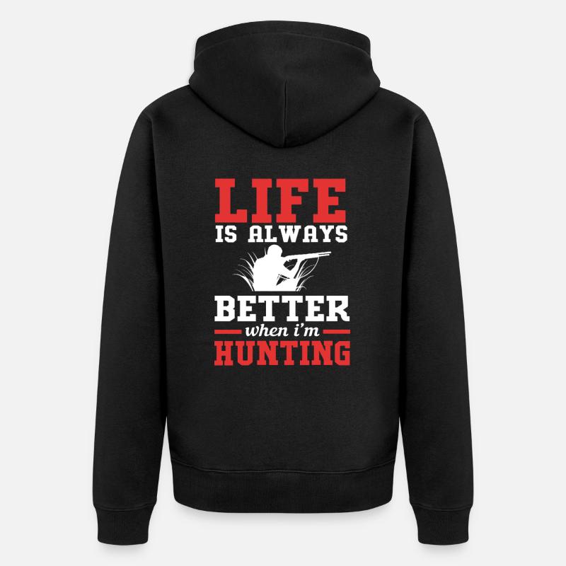 Krokodil Jagd Jäger Jagen - Unisex Premium Bio Zip Hoodie - Schwarz