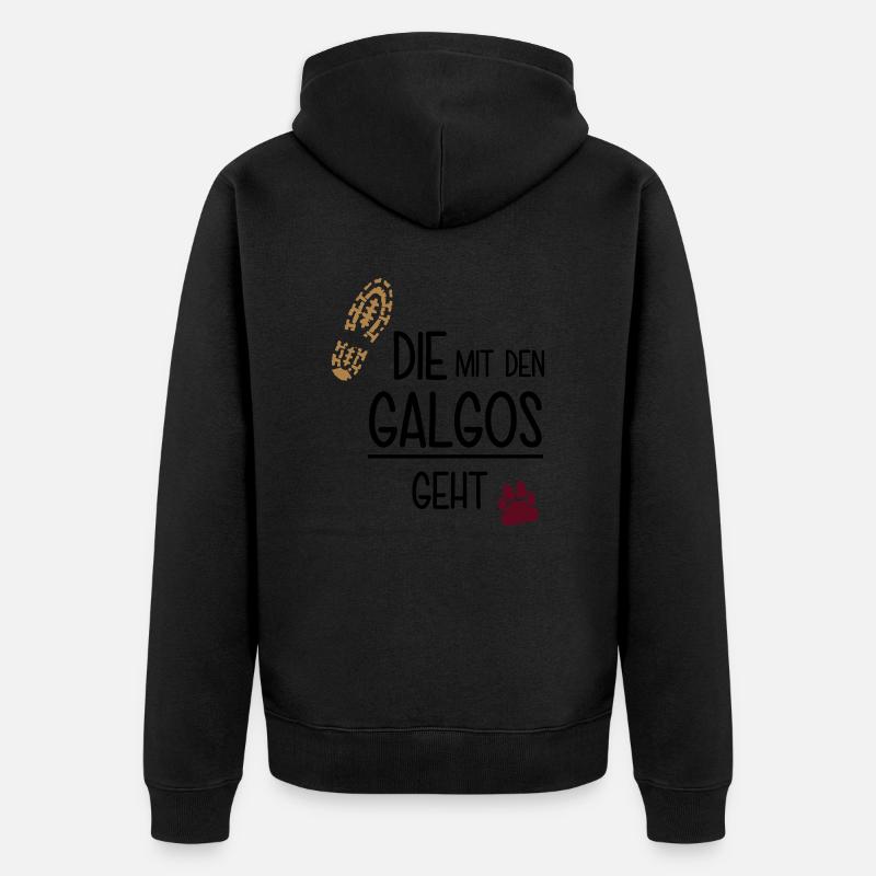 Die mit den Galgos geht - Unisex Premium Bio Zip Hoodie - Schwarz