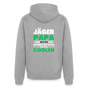 Jäger Papa wie ein normaler nur viel cooler - Unisex Premium Bio Zip Hoodie - Grau meliert - Hinten - Nico (187cm)