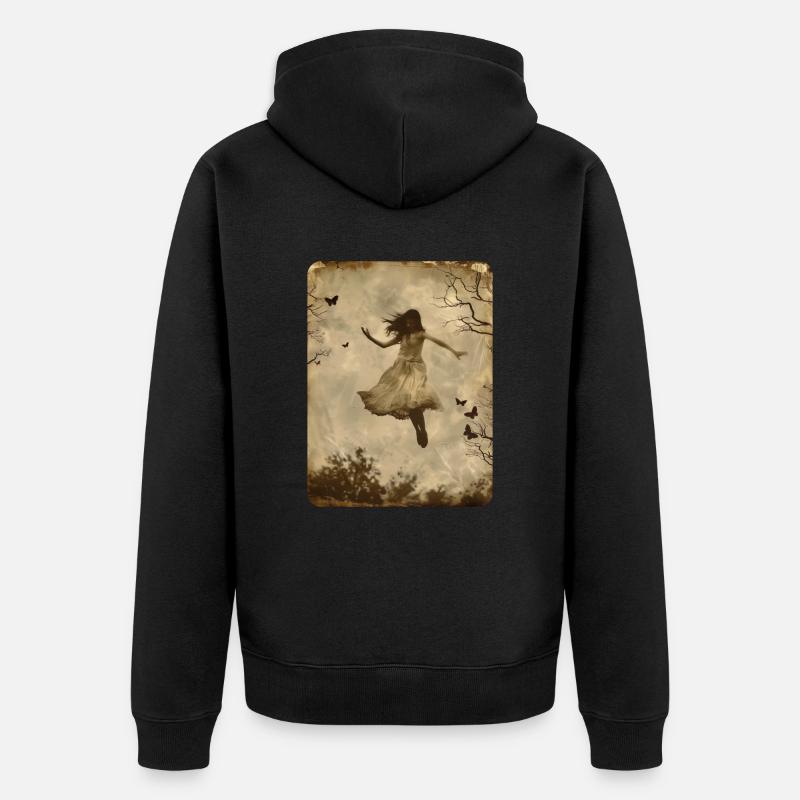 Das schwebende Mädchen - Unisex Premium Bio Zip Hoodie - Schwarz