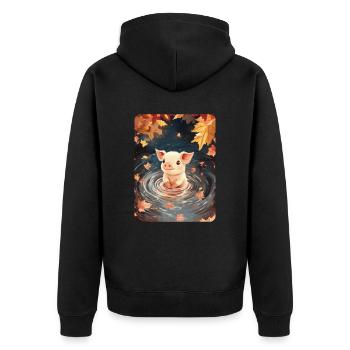 Schwimmendes Schweinchen - Unisex Premium Bio Zip Hoodie - Schwarz - Hinten - Nico (187cm)