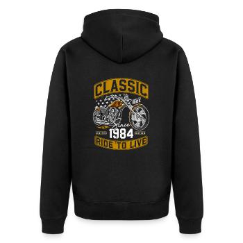 1984 Vintage Moto Motard Motard - Veste à capuche bio Premium Unisexe - noir - Dos - Nico (187cm)