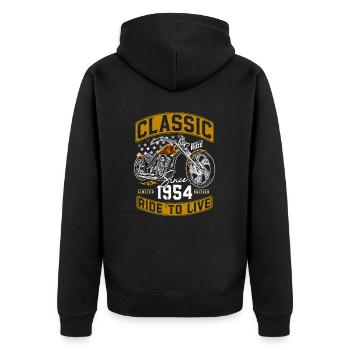 1954 Jahrgang Motorrrad Biker Motorradfahrer - Unisex Premium Bio Zip Hoodie - Schwarz - Hinten - Nico (187cm)